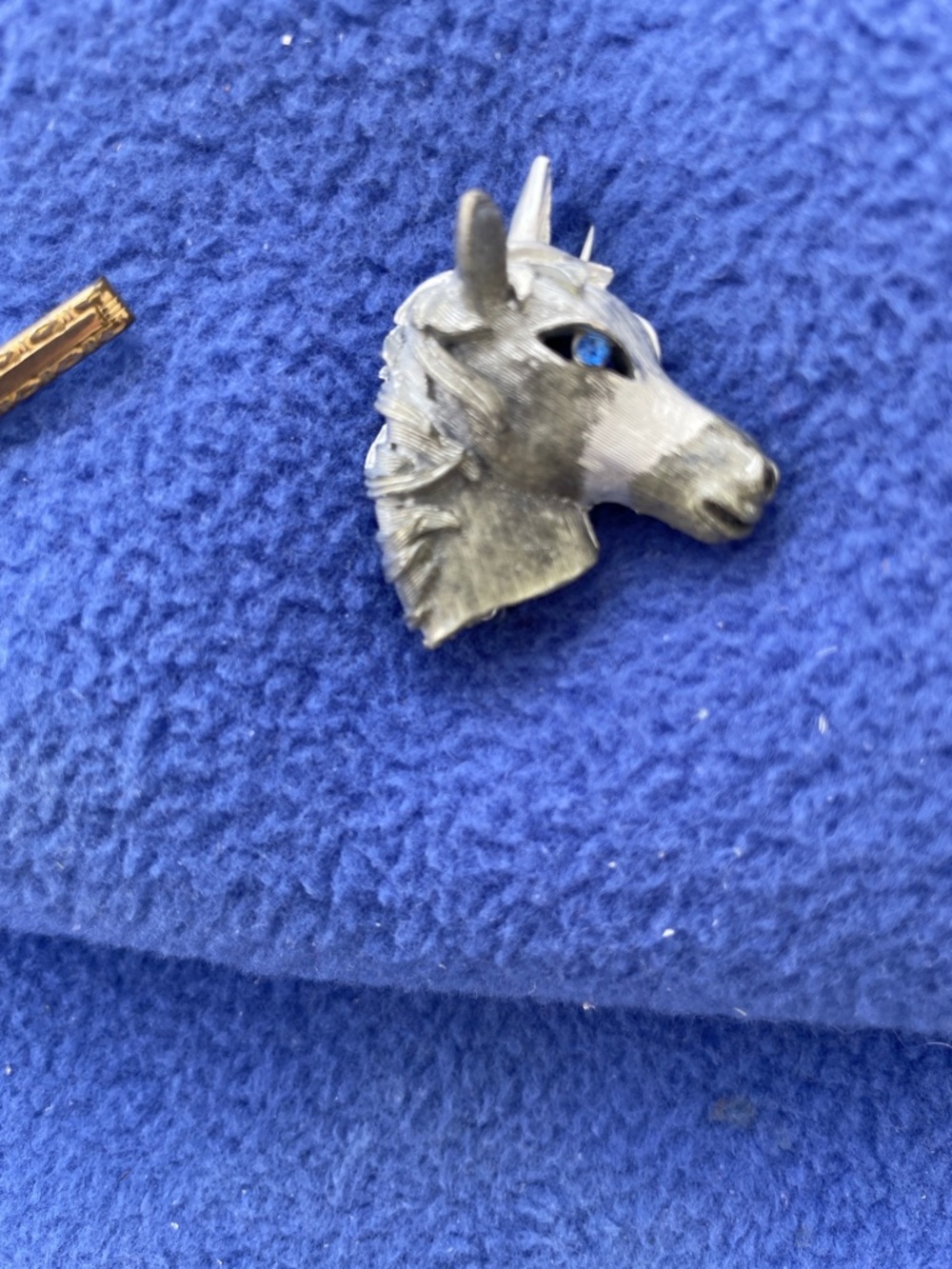 Silver Horse Head Pin with Blue Eye